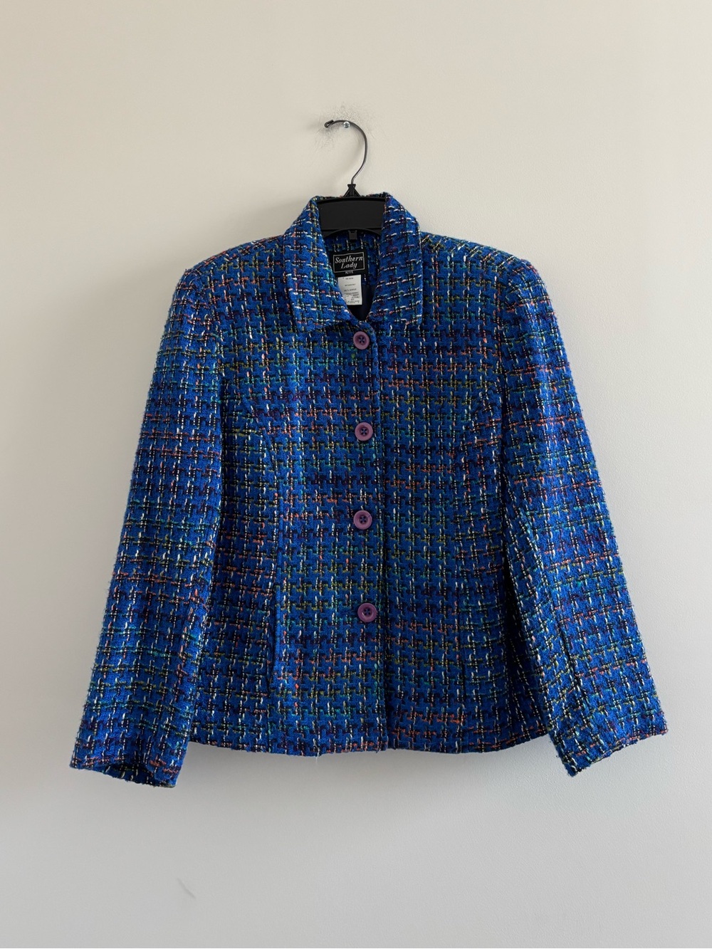 VTG Southern Lady Jacket Blue Tweed Womens 6P Preppy Retro Office Old Money 90s